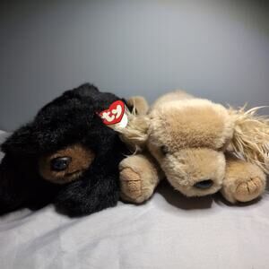 Lot of 2 Ty Classic Corky Cocker Spaniel Baby Paws Bear Lying  Puppy Dog 1996